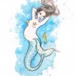 Preggie Mermaid, 10x8, Watercolor, Sold